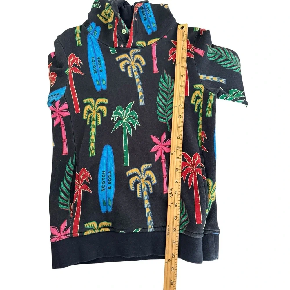 Scotch & Soda Vacation Shirt Black Hoodie Surf Palm Trees Pocket Logo Boys SZ 10